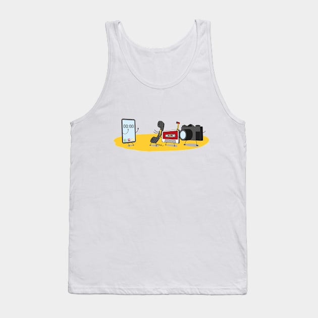 Phone Cassette Camera Bulling Smartphone Funny Cartoon Tank Top by udesign